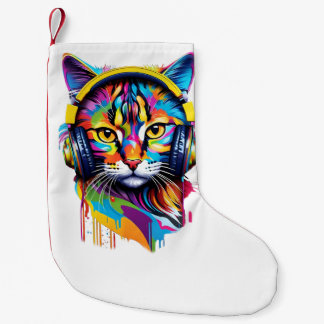 Petite Chaussette De Noël Chat dans les écouteurs