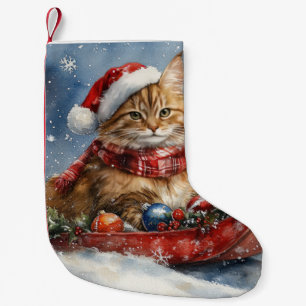 Petite Chaussette De Noël Chat de Maine Coon en sledge Laisser neiger Noël