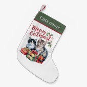 Petite Chaussette De Noël Chat de Noël festif ajouter un nom (Devant (Accrochage))