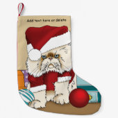 Petite Chaussette De Noël Chat de Noël grincheux Santa drôle de vacances (Devant)