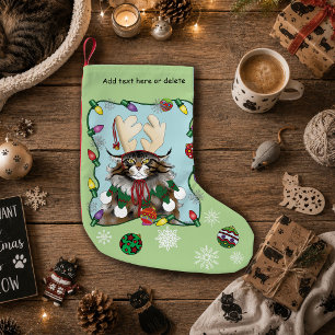 Petite Chaussette De Noël Chat de Noël impertinent Humour Maine Coon Vert Dr