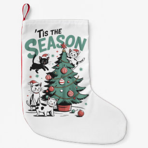 Petite Chaussette De Noël Chat de Noël Rétro C'est La Saison Meowy Catmas