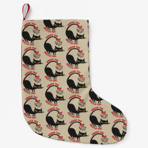 Petite Chaussette De Noël Chat de Noël sous le gui rétro milieu du siècle Ca