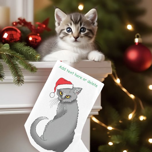 Petite Chaussette De Noël Chat gris de Noël amusant