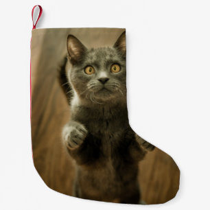 PETITE CHAUSSETTE DE NOËL CHAT GRIS EN DEUX PIEDS