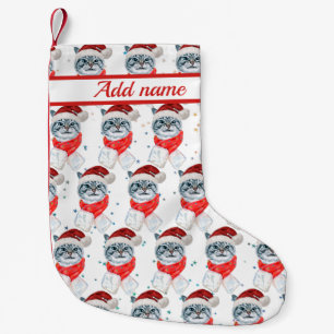 Petite Chaussette De Noël Chat Gris Tabby Drôle Avec Chapeau De Père Noël No