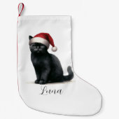 Petite Chaussette De Noël Chat noir aquarelle en Festive Santa Hat Stocking (Devant)