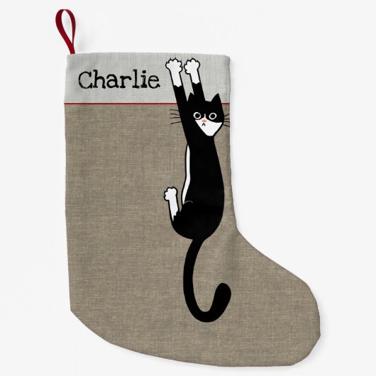 Petite Chaussette De Noël Chat noir et blanc | Funny Tuxedo Cat Holiday (Devant)
