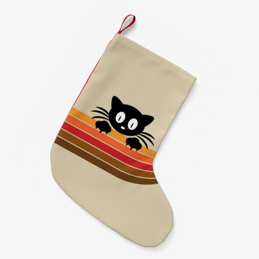 Petite Chaussette De Noël Chat noir mignon avec rayures rétro (Devant (Accrochage))