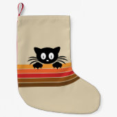Petite Chaussette De Noël Chat noir mignon avec rayures rétro (Devant)