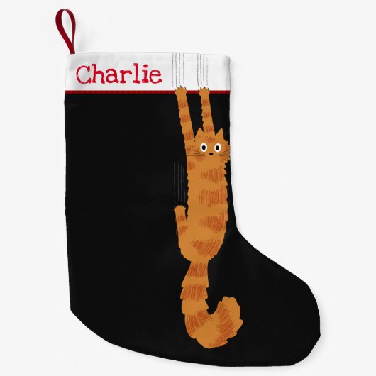 Petite Chaussette De Noël Chat orange amusant avec du texte personnalisé (Devant)