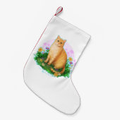 Petite Chaussette De Noël Chat orange dans le patch de fleurs (Devant (Accrochage))