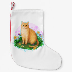Petite Chaussette De Noël Chat orange dans le patch de fleurs