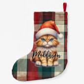 Petite Chaussette De Noël Chat Père Noël Plaid De Noël Avec Nom (Dos)