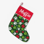 Petite Chaussette De Noël Chat rouge, blanc et vert personnalisé (Devant (Accrochage))