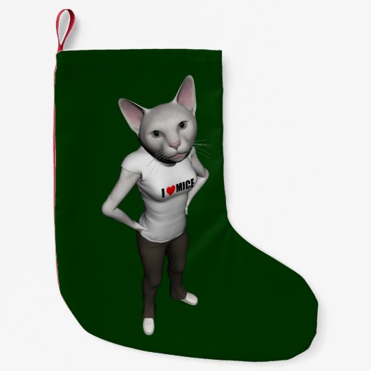 Petite Chaussette De Noël Chat Siamais Blanc Amoureux Mice (Devant)