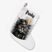Petite Chaussette De Noël Chat Steampunk génial avec nom (Devant (Accrochage))