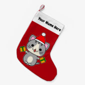 Petite Chaussette De Noël Chat tabby gris de Noël (Devant (Accrochage))