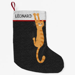 Petite Chaussette De Noël  Chat Tabby Orange Accroché Sur Chat Boutonné Pe