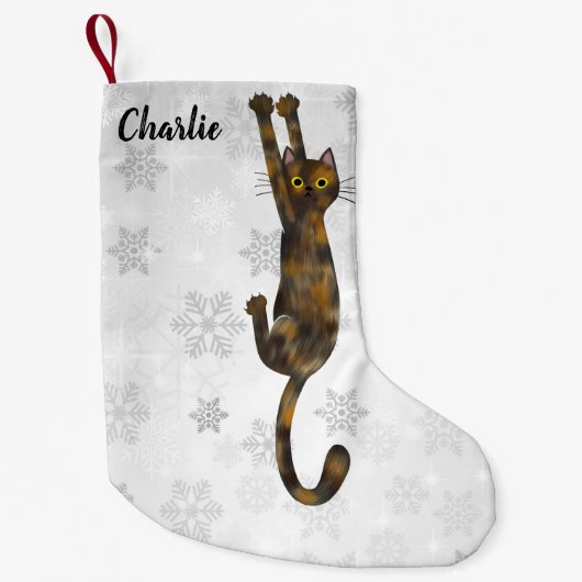 Petite Chaussette De Noël Chat Tortoise Coquille Accroché Sur Tortie Chat No (Devant)