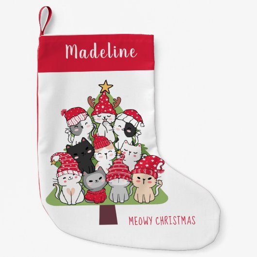Petite Chaussette De Noël Chats amusants dans Noël Arbre de Noël Meowy Noël (Devant)