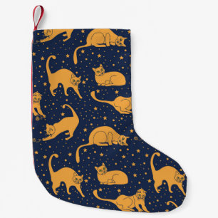 Petite Chaussette De Noël Chats amusants, étoiles, motif spatial.