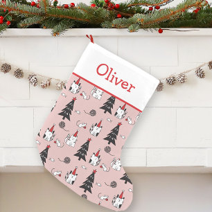 Petite Chaussette De Noël Chats amusants rose et blanc