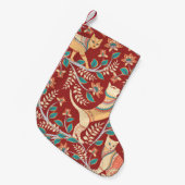 Petite Chaussette De Noël Chats avec ornements, branches avec fleurs et feui (Devant (Accrochage))