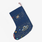 Petite Chaussette De Noël Chats d'espace funky sur bleu (Dos (Accrochage))