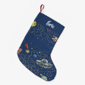 Petite Chaussette De Noël Chats d'espace funky sur bleu (Devant (Accrochage))
