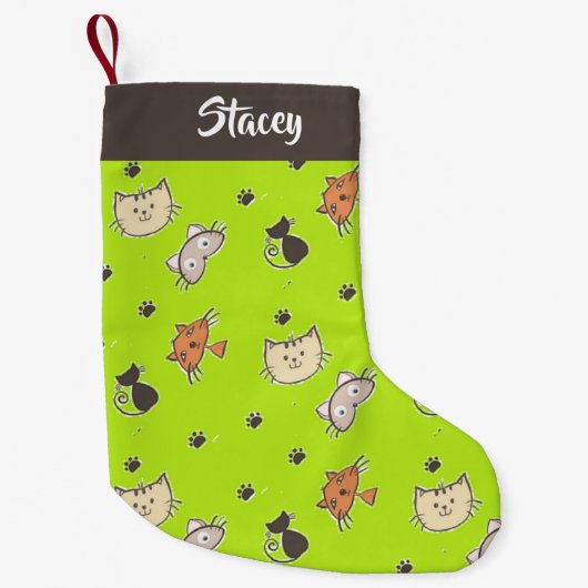 Petite Chaussette De Noël Chats mignons en vert (Devant)