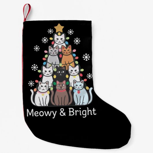 Petite Chaussette De Noël Chats Noël Arbre Meowy Bright Cute Xmas (Devant)