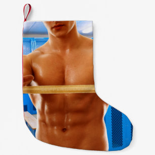 Petite Chaussette De Noël ChemiseSlipperyJoe homme musclé torse nu abs poitr