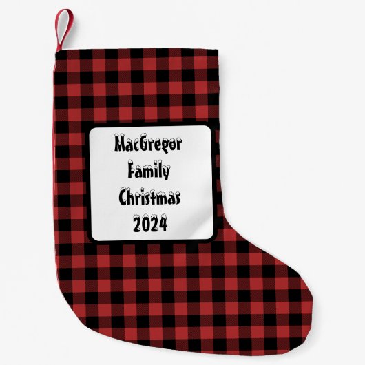 Petite Chaussette De Noël Chèque de Buffle Noir Rouge (Devant)