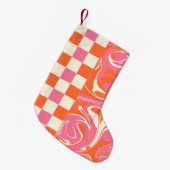Petite Chaussette De Noël Chèques et tourbillons - rose, orange et crème (Devant (Accrochage))