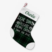 Petite Chaussette De Noël Cher Père Noël Apportez un chat vert Plaid Funny C (Devant (Accrochage))