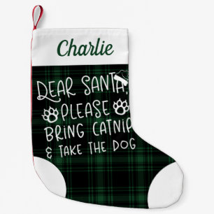 Petite Chaussette De Noël Cher Père Noël Apportez un chat vert Plaid Funny C