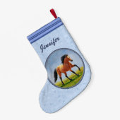 Petite Chaussette De Noël Cheval Buckskin courant bleu clair (Dos (Accrochage))