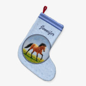 Petite Chaussette De Noël Cheval Buckskin courant bleu clair (Devant (Accrochage))