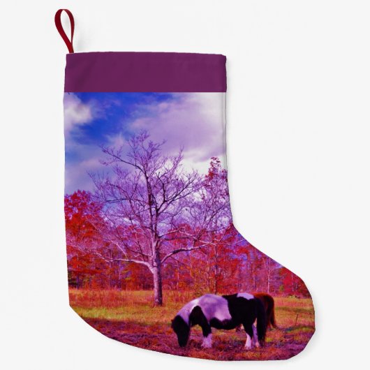 Petite Chaussette De Noël Cheval de Noël Retro ponple violet (Devant)