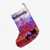 Petite Chaussette De Noël Cheval de Noël Retro ponple violet (Dos (Accrochage))