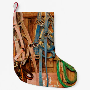Petite Chaussette De Noël Cheval de pont coloré, sac, animaux, grange, bleu,
