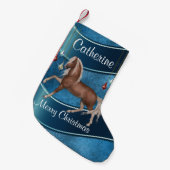 Petite Chaussette De Noël Cheval En Bleu Avec Ornements Joyeux Noël (Devant (Accrochage))
