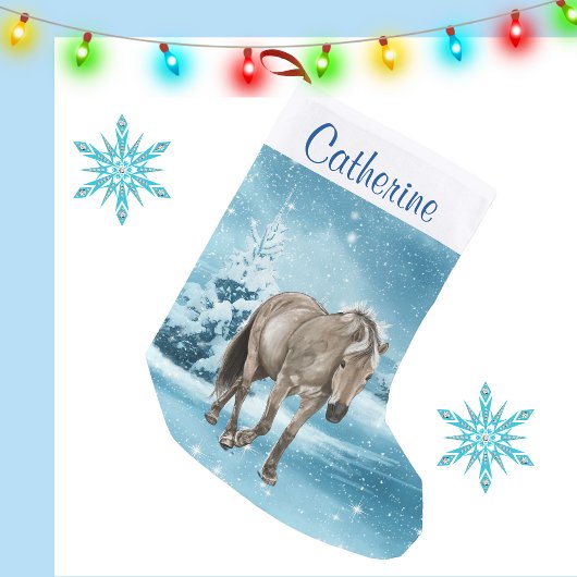 Petite Chaussette De Noël Cheval En Scène D'Hiver Stocker Personnalisé