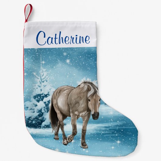 Petite Chaussette De Noël Cheval En Scène D'Hiver Stocker Personnalisé (Devant)
