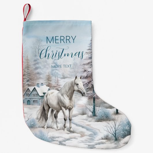 Petite Chaussette De Noël Cheval hiver scène neige forêt Noël (Devant)