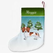 Petite Chaussette De Noël Cheveux courts Rouges Chien - Forêt d'hiver (Dos)