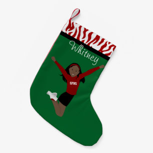 Petite Chaussette De Noël Cheveux noir foncé pom-pom girl en rouge et noir
