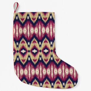 Petite Chaussette De Noël chevron ikat bleu rose, ethnique.