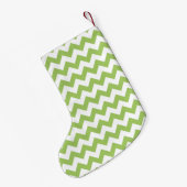 Petite Chaussette De Noël Chevron rayé vert citron blanc personnalisé (Dos (Accrochage))